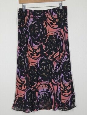 Vtg Y2K Abstract Floral Midi Skirt Front Slit Sunset Fairy Grunge Whimsigoth L